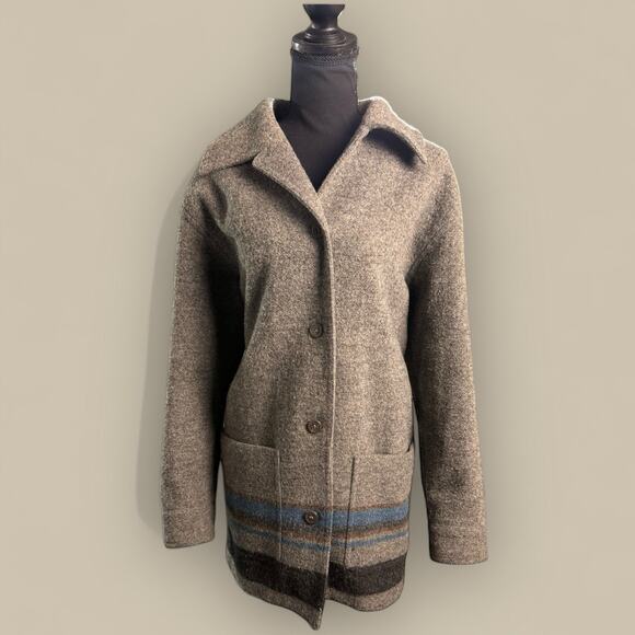 LL Bean Vtg Wool Barn Chore Coat Women Gray USA Mid Length Loose Fit Medium HN92 - Picture 1 of 4